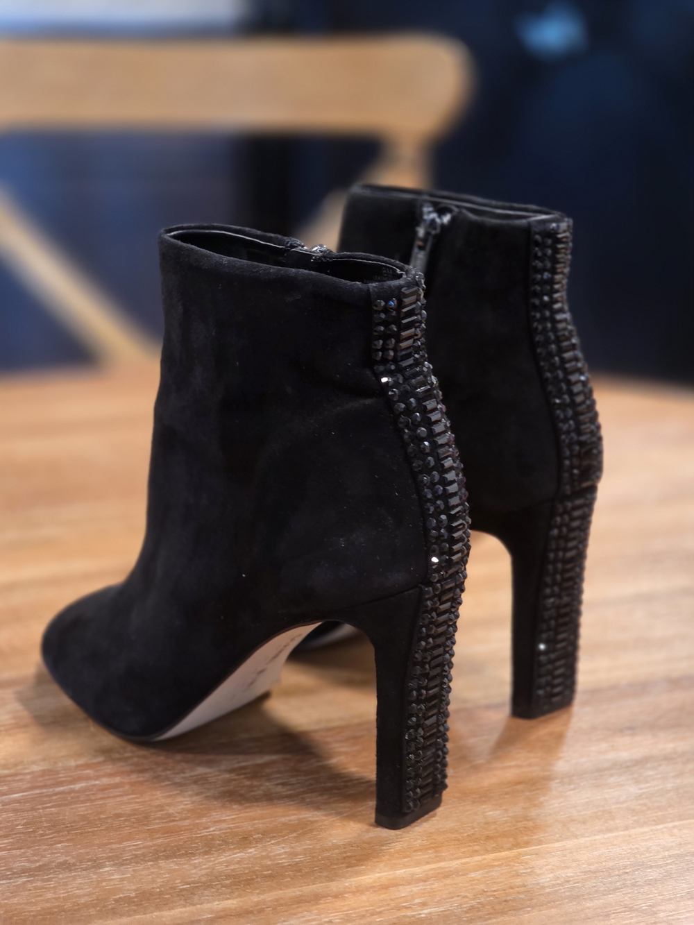 Gianni Bini Black Suede Ankle Booties with Beaded Heel
